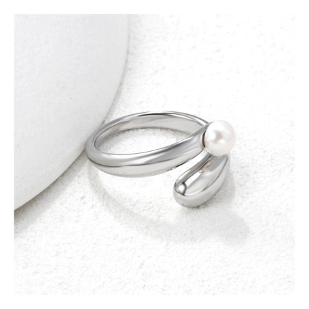 GC Jewels Anello Regolabile con Fascia a Curva e Perla