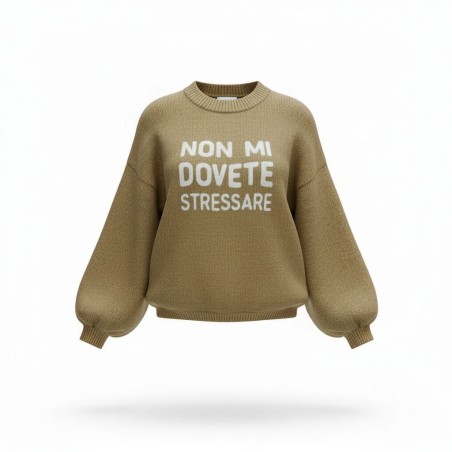 GC Wear A3591 Maglione Donna Con Scritta Ricamata Beige