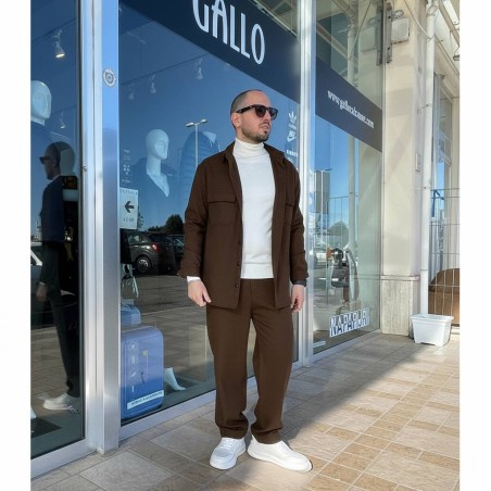GC LUXURY TOKYO Completo Casual Camicione Con Bottoni e Pantalone Uomo Marrone