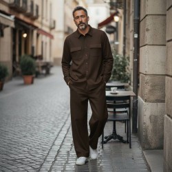 GC LUXURY TOKYO Completo Casual Camicione Con Bottoni e Pantalone Uomo Marrone 2