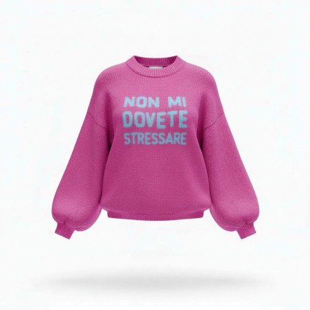 GC Wear A3591 Maglione Donna Con Scritta Ricamata Fuxia