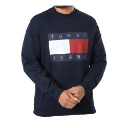 Tommy Jeans 22643 Felpa Uomo Girocollo Con Stampa Frontale Blu 