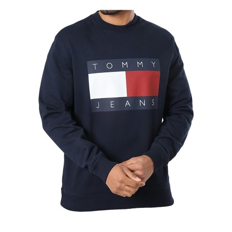 Tommy Jeans 22643 Felpa Uomo Girocollo Con Stampa Frontale Blu 