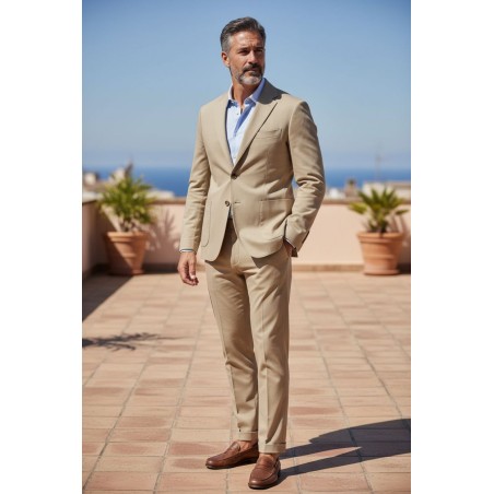 GC LUXURY VENEZIA Abito Uomo Giacca Mono Petto Con Tasconi e Pantalone Sartoriale Slim Beige