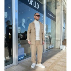 GC LUXURY TOKYO Completo Casual Camicione Con Bottoni e Pantalone Uomo Beige 2