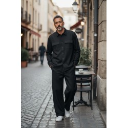 GC LUXURY TOKYO Completo Casual Camicione Con Bottoni e Pantalone Uomo Antracite