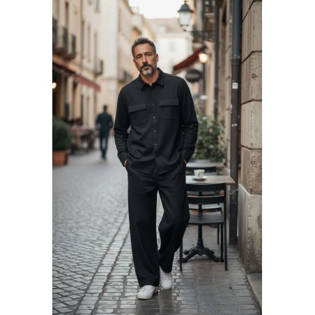 GC LUXURY TOKYO Completo Casual Camicione Con Bottoni e Pantalone Uomo Antracite