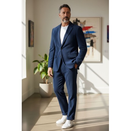 GC LUXURY VIENNA Abito In Velluto Uomo Giacca Mono petto e Pantalone Blu