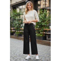 EMANUELA COSTA EC6832 Jeans Donna Vita Alta a Palazzo Con Bottoni Laterali Nero 2