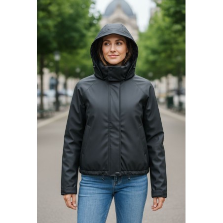 LINDA'S FW3448 Giubbotto Donna Corto Con Cappuccio Nero 