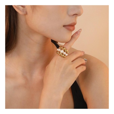 GC Jewels Anello Over con Perle e Perline Oro