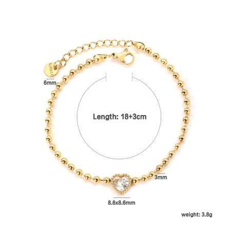 GC Jewels Bracciale a Catena con Perline e Zircone Cuore
