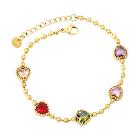 GC Jewels Bracciale a Catena con Perline e Zirconi Cuori in 5 Colori