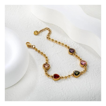 GC Jewels Bracciale a Catena con Perline e Zirconi Cuori in 5 Colori
