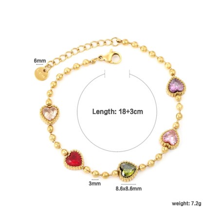 GC Jewels Bracciale a Catena con Perline e Zirconi Cuori in 5 Colori
