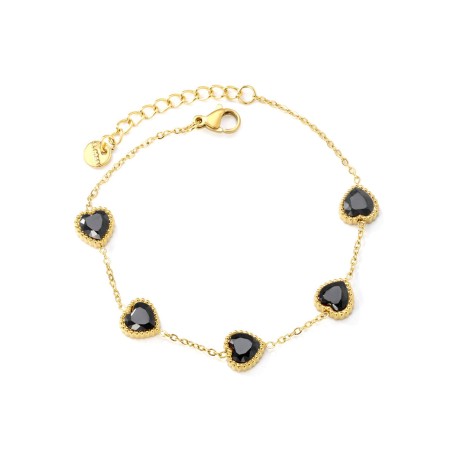 GC Jewels Bracciale Oro con 5 Ciondoli a Cuore Nero