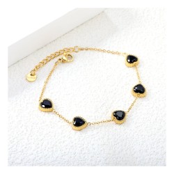 GC Jewels Bracciale Oro con 5 Ciondoli a Cuore Nero 2
