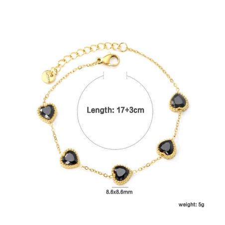 GC Jewels Bracciale Oro con 5 Ciondoli a Cuore Nero