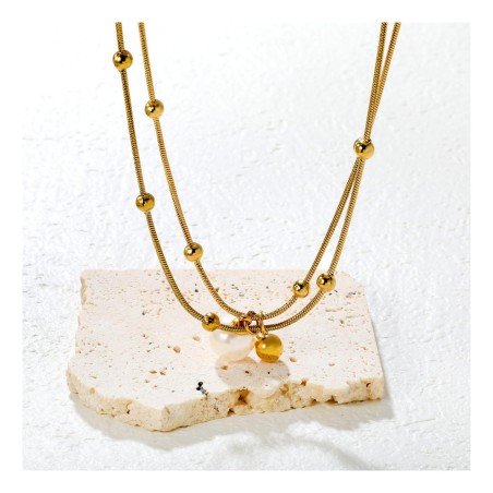 GC Jewels Collana con Pendente Oro e Finta Perla Bianca 