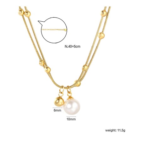 GC Jewels Collana con Pendente Oro e Finta Perla Bianca 