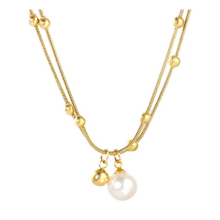 GC Jewels Collana con Pendente Oro e Finta Perla Bianca 