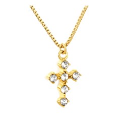 GC Jewels Collana Oro con Pendente a Croce con Pietre Bianche 