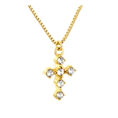 GC Jewels Collana Oro con Pendente a Croce con Pietre Bianche 