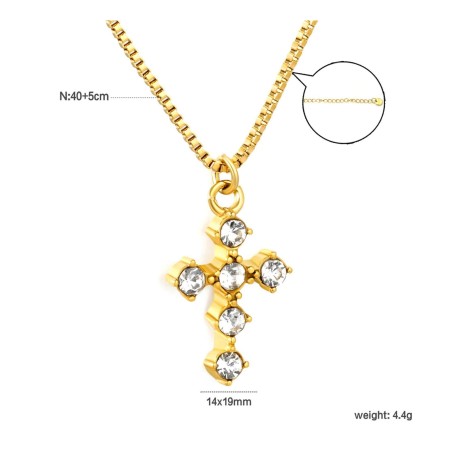 GC Jewels Collana Oro con Pendente a Croce con Pietre Bianche 