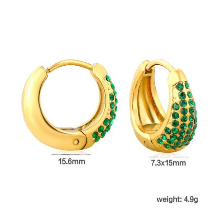 GC Jewels Orecchini a Cerchio con Pietre Verde Smeraldo