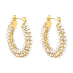 GC Jewels Orecchini Oro con Finte Perle e Strass