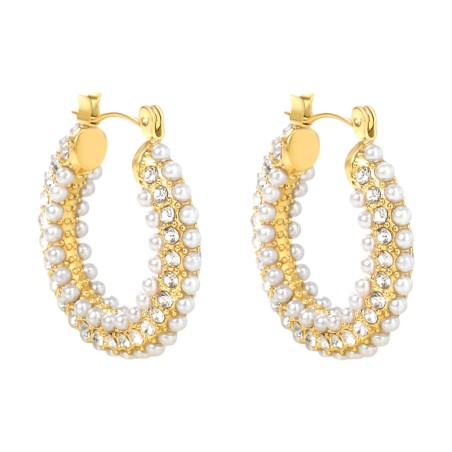 GC Jewels Orecchini Oro con Finte Perle e Strass