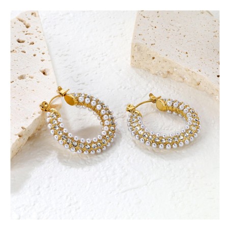 GC Jewels Orecchini Oro con Finte Perle e Strass