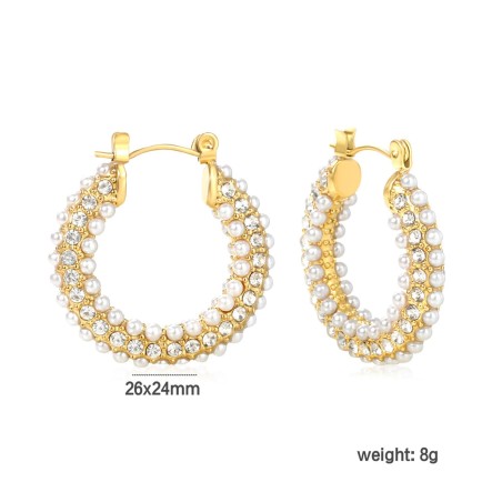 GC Jewels Orecchini Oro con Finte Perle e Strass