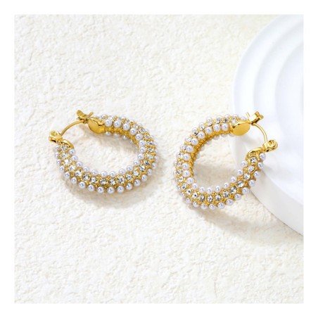 GC Jewels Orecchini Oro con Finte Perle e Strass