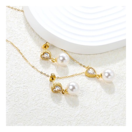 GC Jewels Set Orecchini e Pendente Oro con Zirconi e Perle