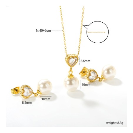 GC Jewels Set Orecchini e Pendente Oro con Zirconi e Perle