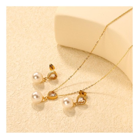 GC Jewels Set Orecchini e Pendente Oro con Zirconi e Perle