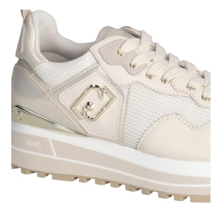LIU JO MAXI WONDER 01 Sneakers Donna Stringate con Logo Laterale Platform Ivory
