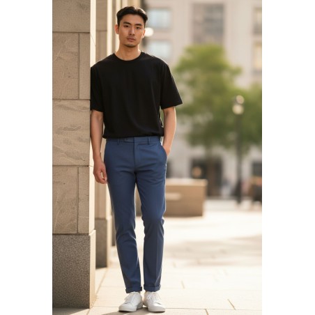 GC LUXURY MILANO Pantalone Sartoriale Uomo Tasca America Slim Fit Tessuto Punto Milano Blu Royal