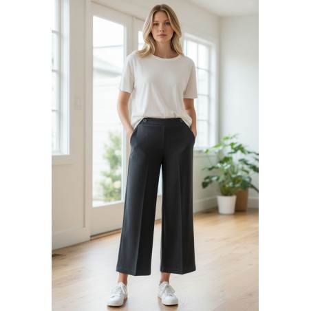 EMANUELA COSTA 35785-26 Pantalone Donna In Velluto Vita Alta a Palazzo Nero