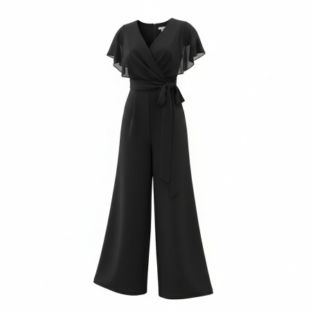 BLUGAYA' BALOTU Tuta Donna con Manica Corta Velata e Pantalone a Zampa Nero