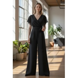 BLUGAYA' BALOTU Tuta Donna con Manica Corta Velata e Pantalone a Zampa Nero 2