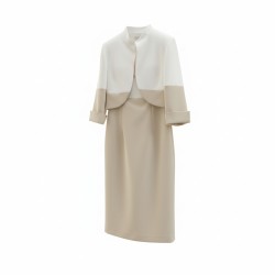 BLUGAYA' 09257 Abito Giromanica + Giacca 3/4 Donna Bianco/Beige 