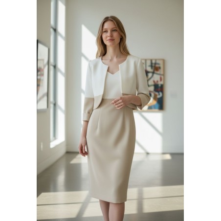 BLUGAYA' 09257 Abito Giromanica + Giacca 3/4 Donna Bianco/Beige 