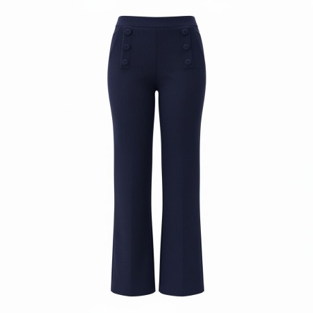 EMANUELA COSTA 35822-26 Pantalone Donna In Velluto Vita Alta a Palazzo Con Bottoni Laterali Blu