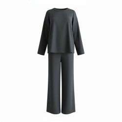 DOPPIO SENSO 5477 Completo Donna Casacca Girocollo + Pantalone a Palazzo Nero