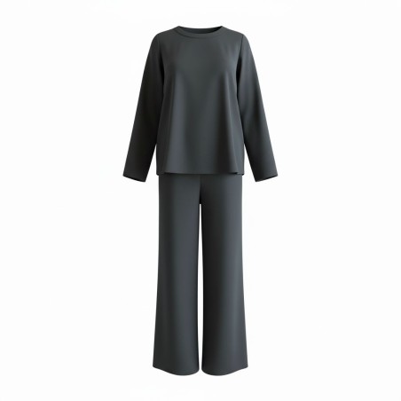 DOPPIO SENSO 5477 Completo Donna Casacca Girocollo + Pantalone a Palazzo Nero