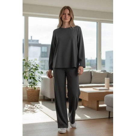 DOPPIO SENSO 5477 Completo Donna Casacca Girocollo + Pantalone a Palazzo Nero