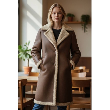 LINDA'S 3468 Eco Montone Donna Lungo Marrone