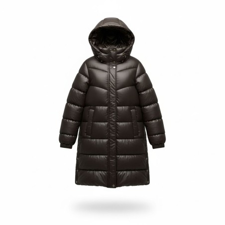 LINDA'S FW9105 Piumino Lungo Donna Con Cappuccio Nero 